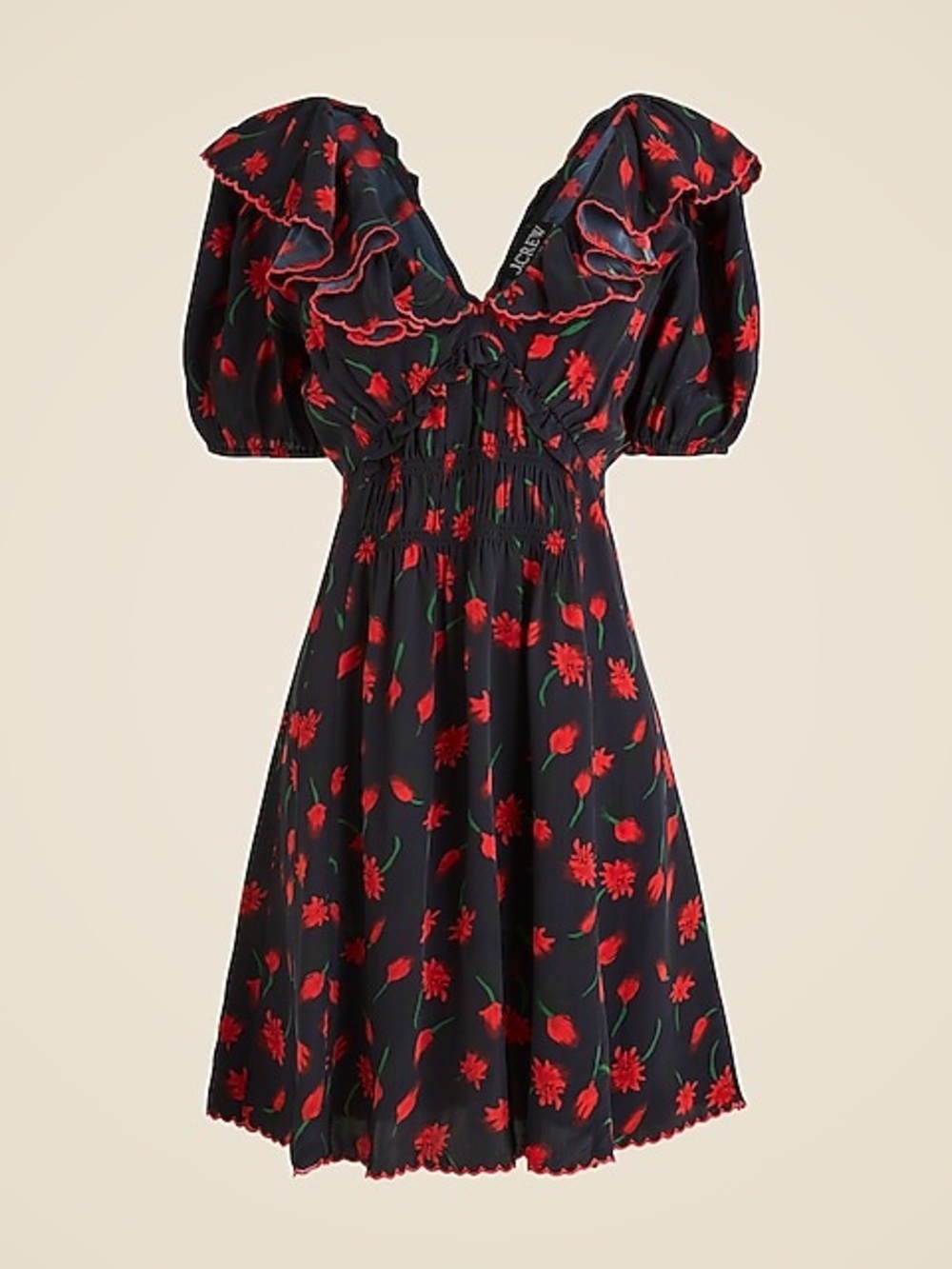 J. Crew Black Mini Dress with Red Floral Print